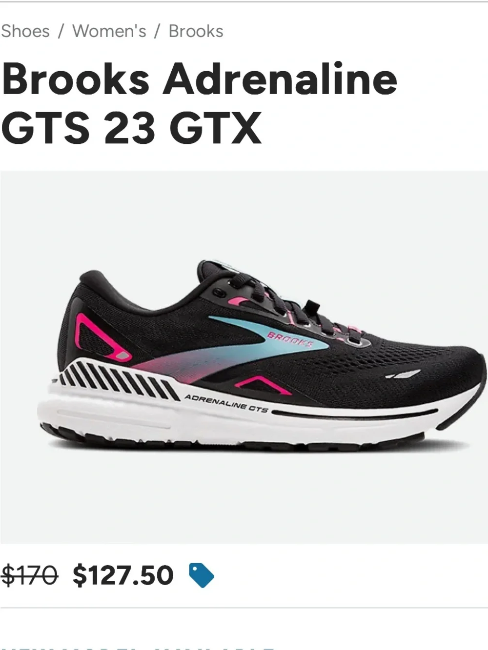 NWT Brooks Adrenaline GTS 23 GTX Women's Running Shoe - Black/Pink